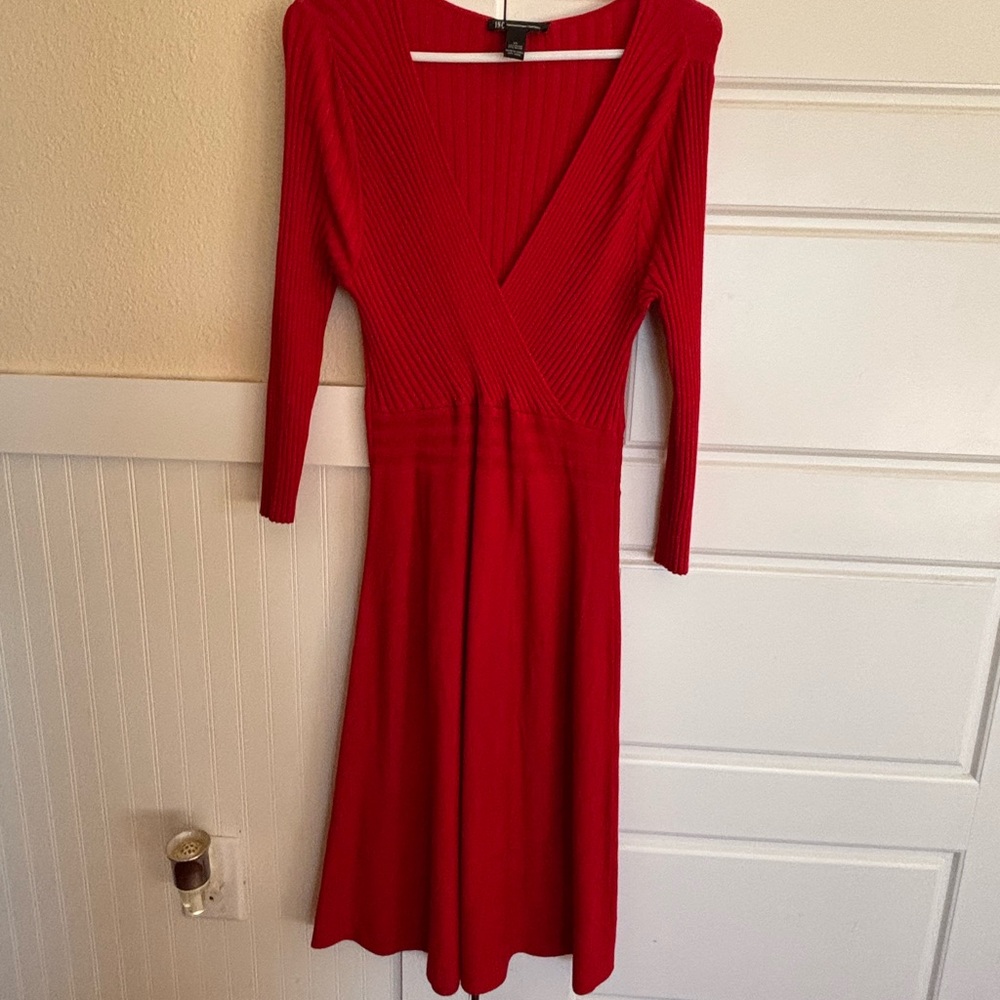 INC International Concepts Vibrant Red Long Sleeve Dress